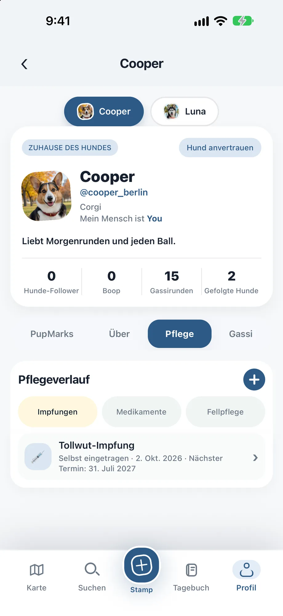 Bellas private Pflegechronik mit Tabs für Impfungen, Medikamente und Fellpflege