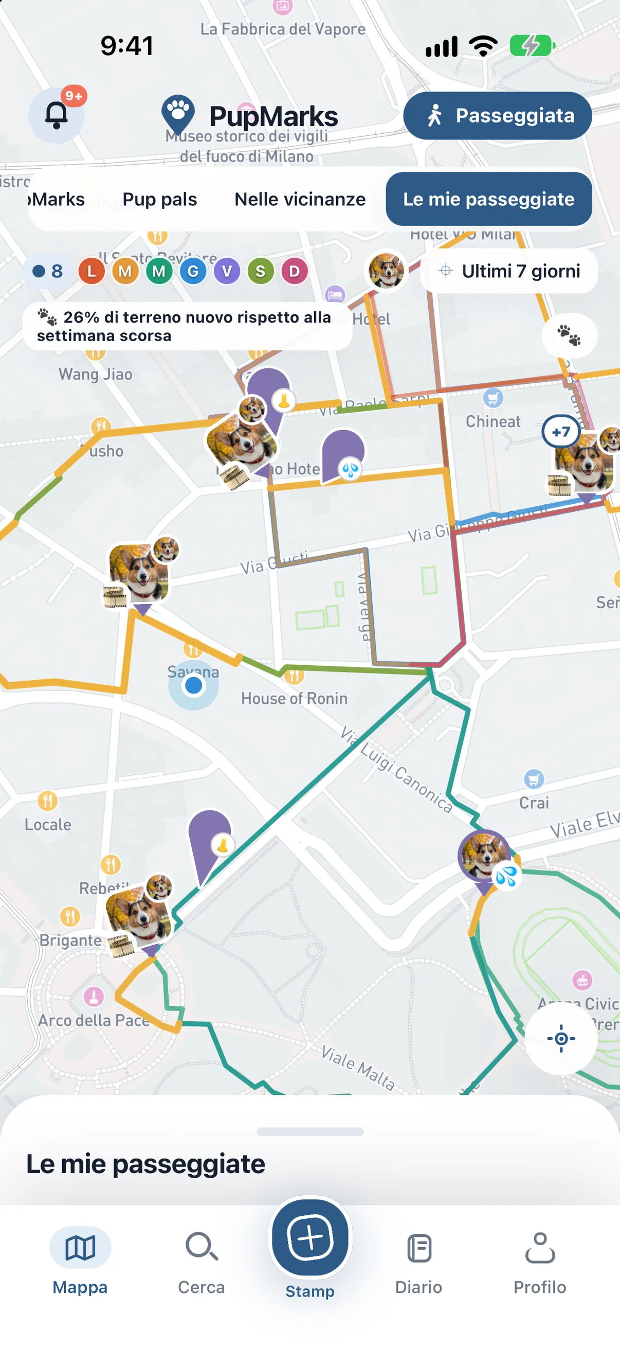 Mappa PupMarks iOS con 43% di nuovi percorsi rispetto alla settimana scorsa e nuovi tratti in oro